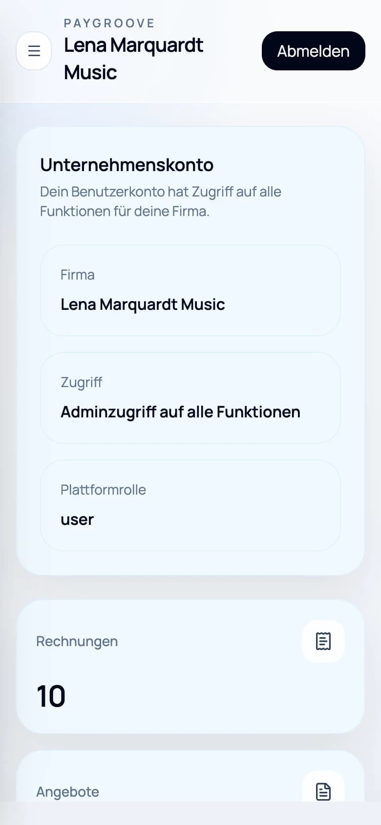 paygroove Dashboard auf dem Smartphone