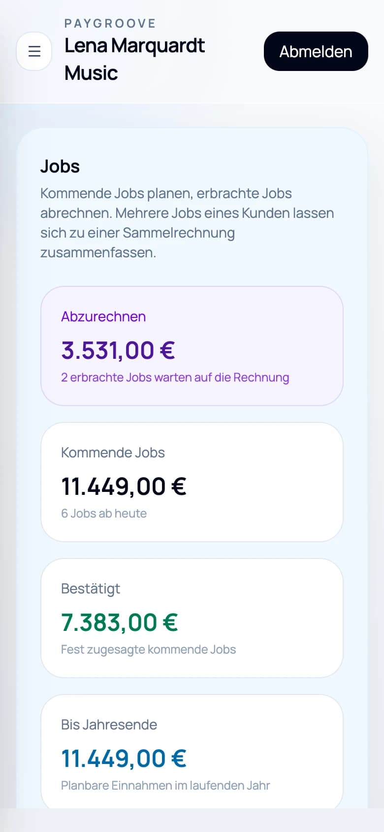 Auftragsverwaltung in paygroove auf dem Handy